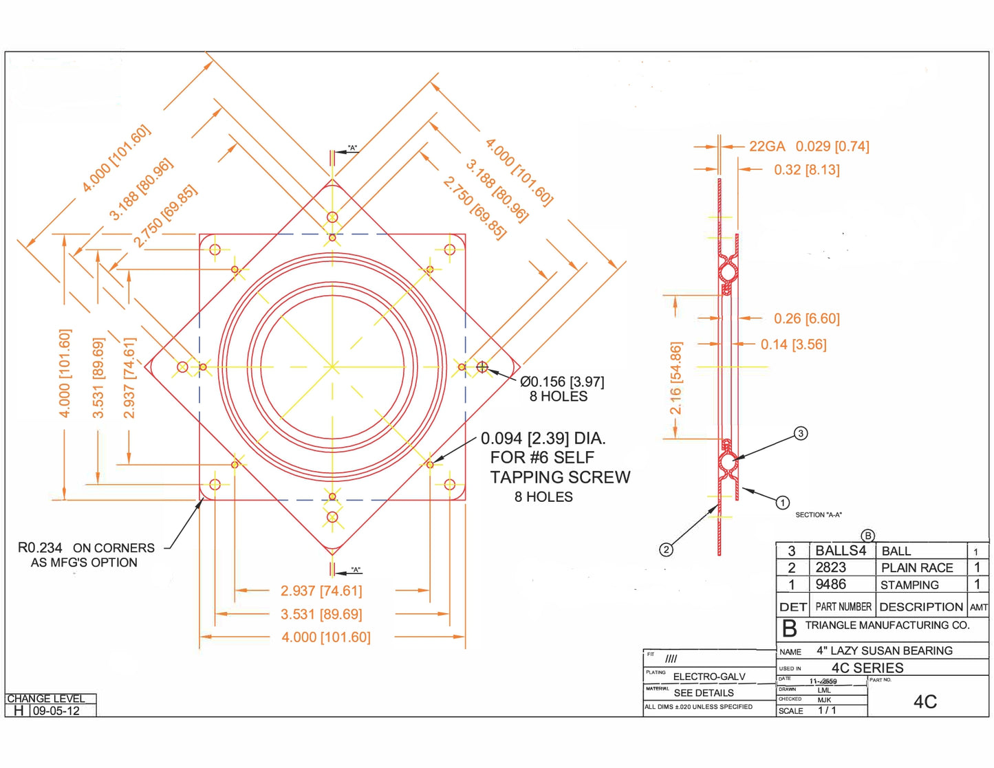 Plateau tournant carré 100 mm – acier galvanisé – rotation 360° – charge 135 kg